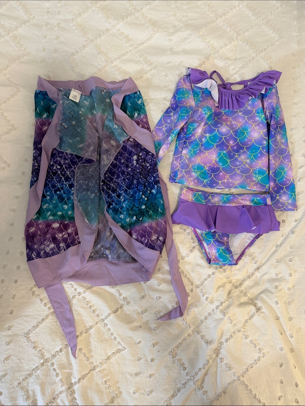 Girls Mermaid Scale Two-Piece Swimsuit with Cover-Up - Purple Teal nwt